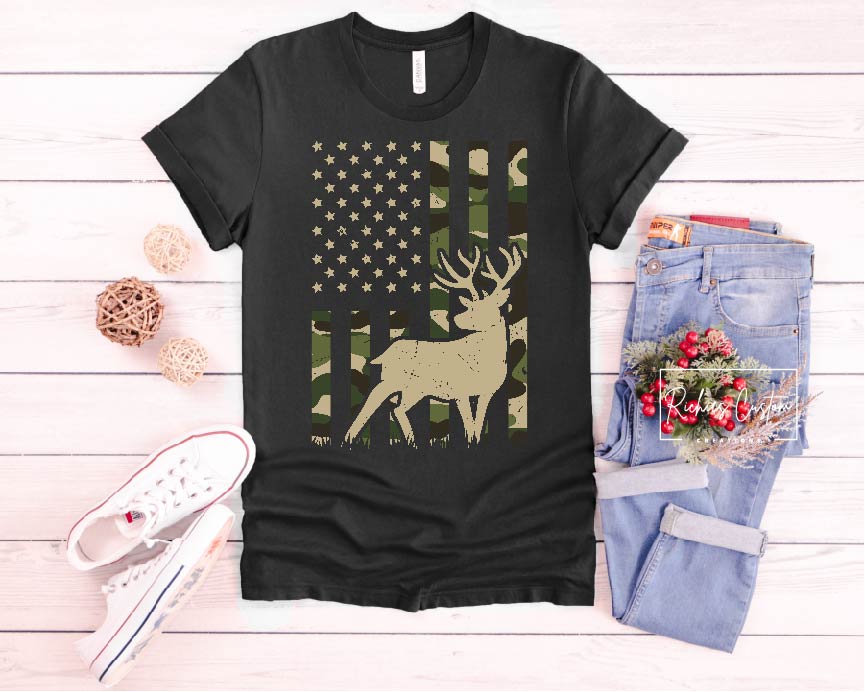 Camo Hunting Deer Flag T-Shirt