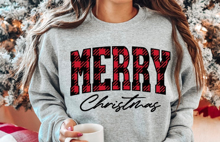 Merry Christmas Plaid Crewneck